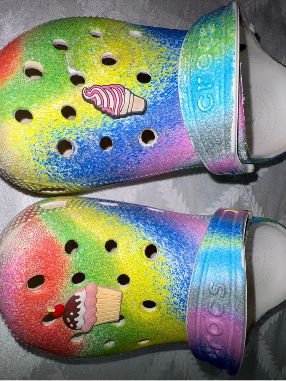CROCS Kids Rainbow Tie-Dye Clogs with Ice Cream Charms